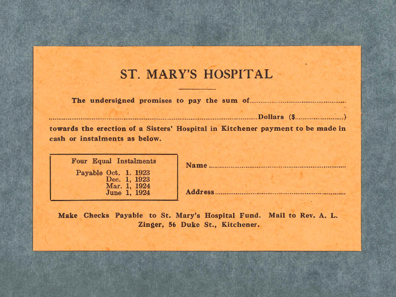 St. Mary's General Hospital - original donor subscription card