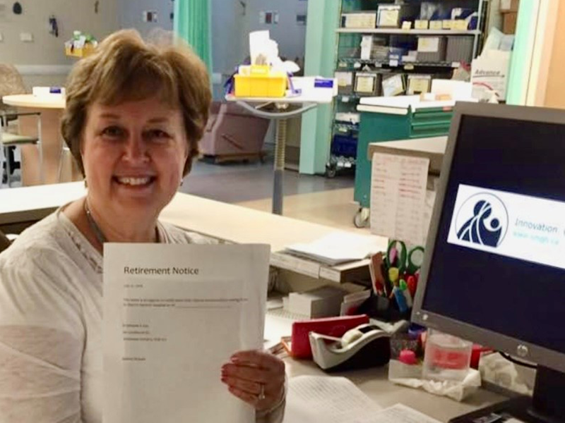 Donna Strauss at SMGH with retirement letter in hand.